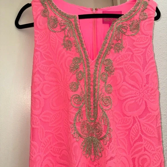 Lilly Pulitzer Lilly’s Coral Pink Wildflower Lace Gold Carlotta Maxi Dress sz 8